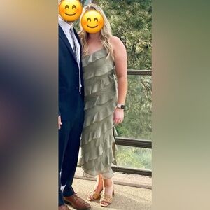 Lulus Sage dress. Ruffles. Midi length. Size Large